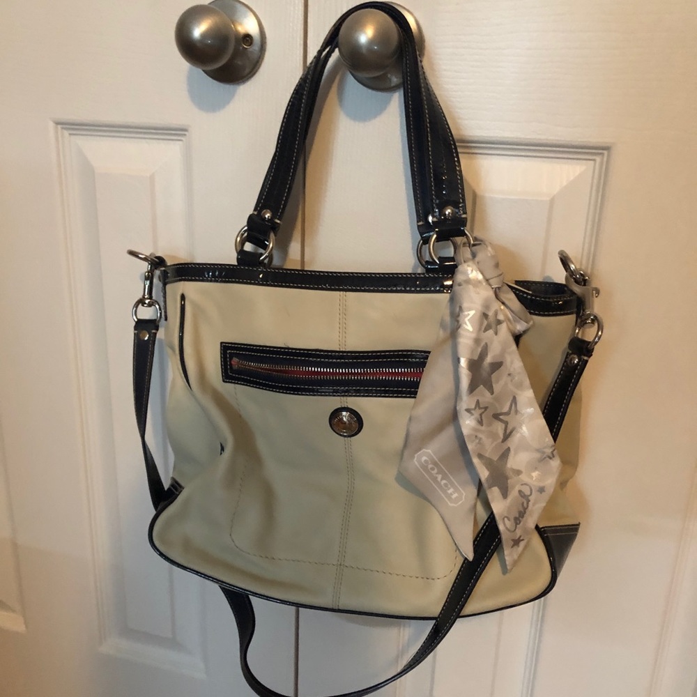 Coach white leather work tote with crossbody strap